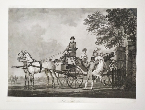 Etching Carriage 19th c Engraving Old Print