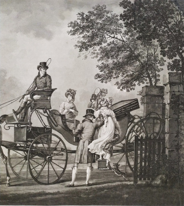 Etching Carriage 19th c Engraving Old Print