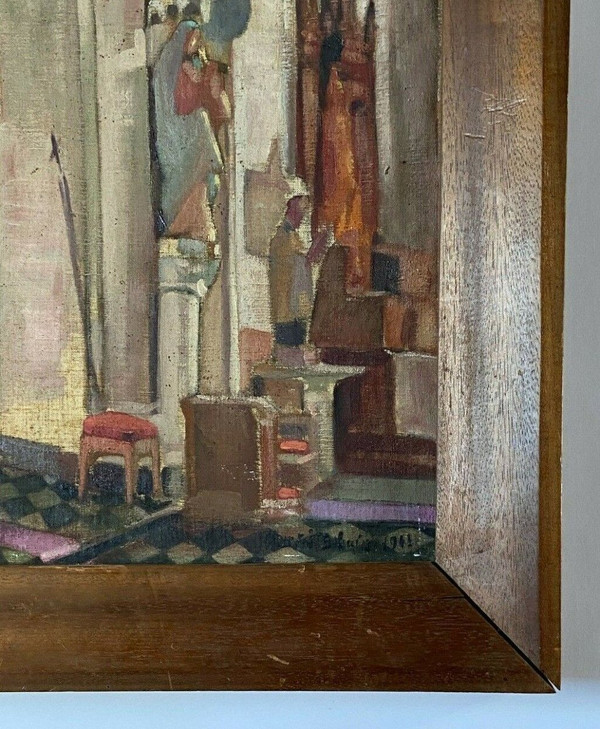 Öl auf Leinwand von Martin Dobuin 1941 Kircheninneres Double Face