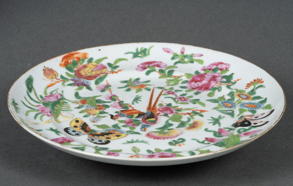 19th century Canton porcelain plate with floral and butterfly design