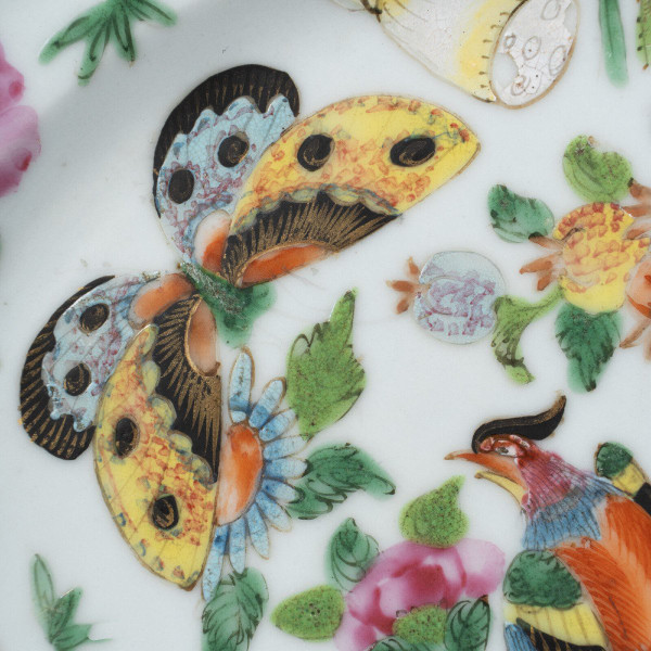 19th century Canton porcelain plate with floral and butterfly design
