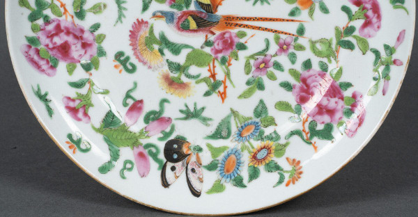 19th century Canton porcelain plate with floral and butterfly design