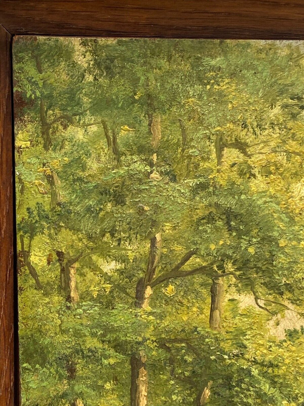 Olio su tavola promenade des artistes à Spa Sous-bois de Spa XX secolo