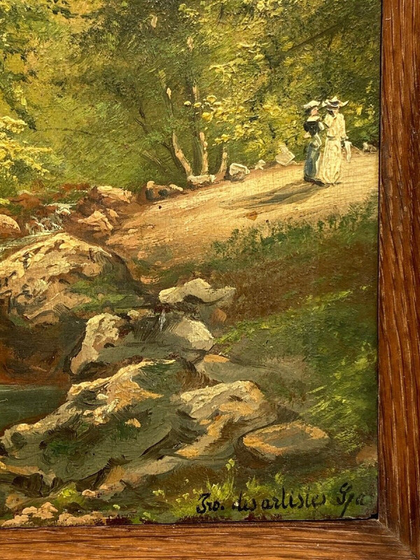 Olio su tavola promenade des artistes à Spa Sous-bois de Spa XX secolo
