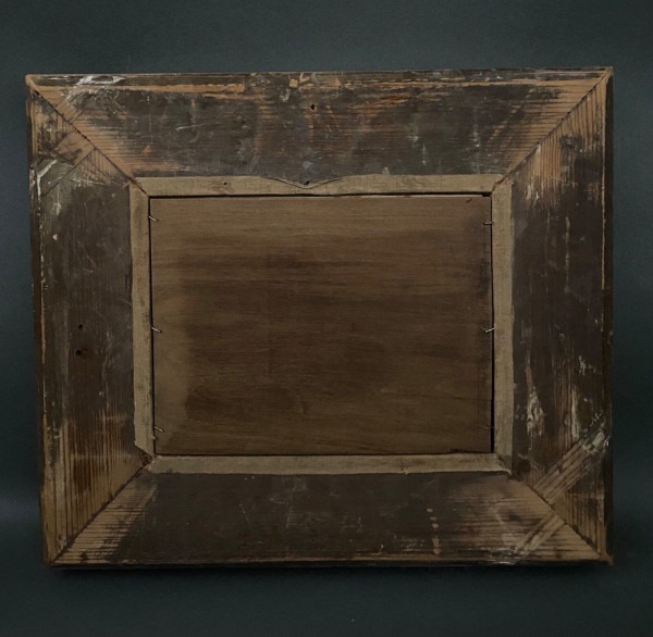 Oil on panel XXth marine scene signed gold leaf frame