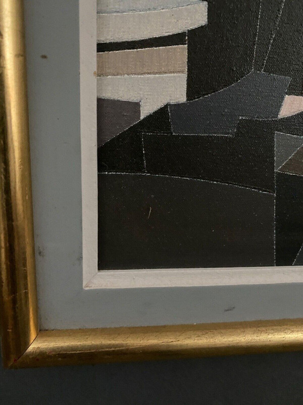 Öl auf Leinwand Alain L'Hermitte Lhermitte geometrische Architektur des 20. Jahrhunderts