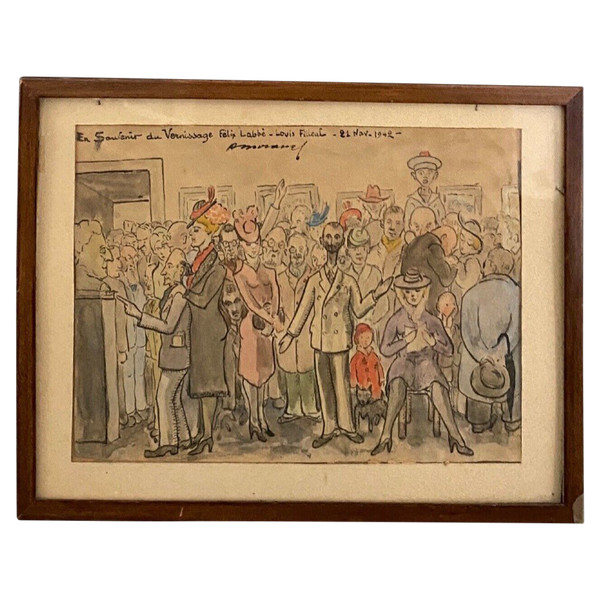 Watercolor on caricature paper Abel Moranas Opening Félix Labbé 1942