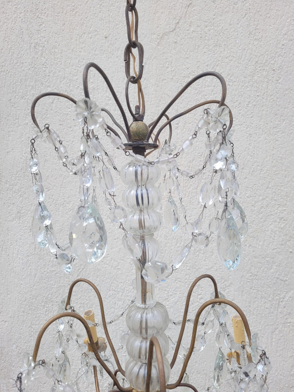 Lampadario Con Nappe In Cristallo, XX Secolo