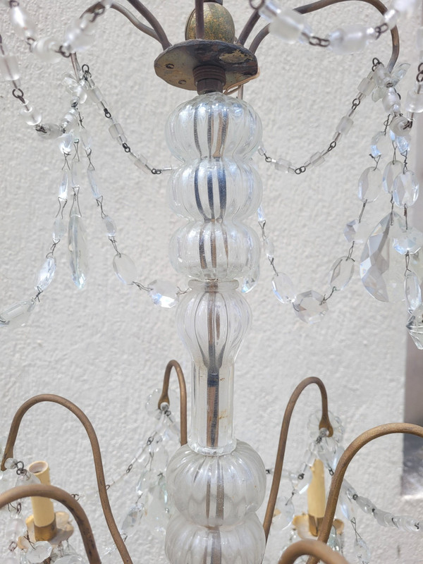 Lampadario Con Nappe In Cristallo, XX Secolo