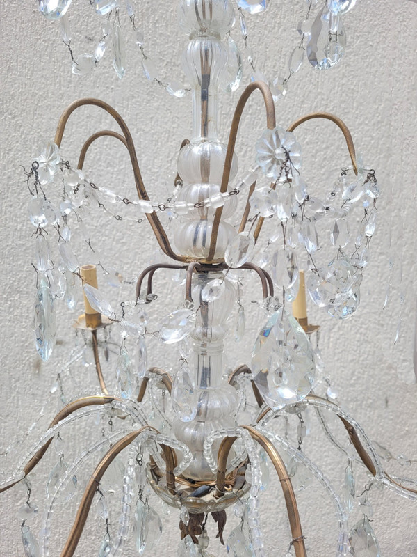Lampadario Con Nappe In Cristallo, XX Secolo