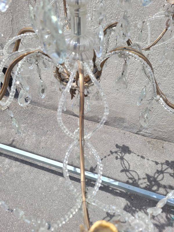 Lampadario Con Nappe In Cristallo, XX Secolo