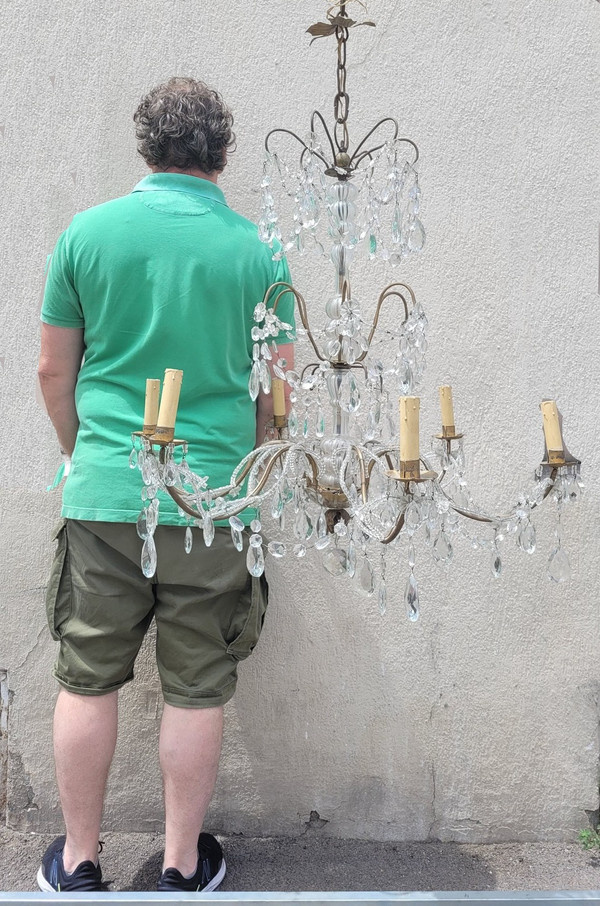 Lampadario Con Nappe In Cristallo, XX Secolo