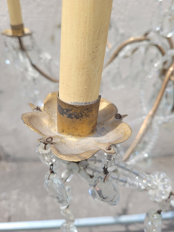 Lampadario Con Nappe In Cristallo, XX Secolo