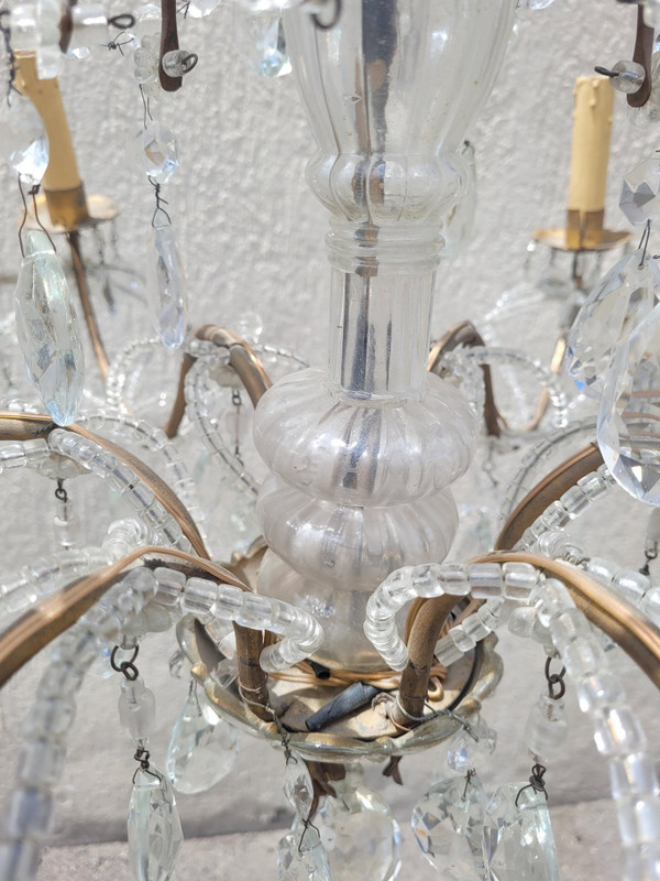 Lampadario Con Nappe In Cristallo, XX Secolo