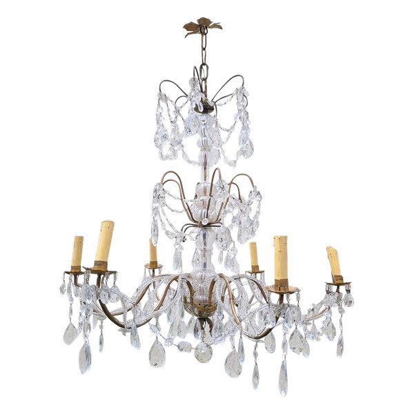 Lampadario Con Nappe In Cristallo, XX Secolo
