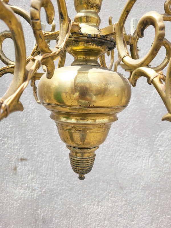 Lampadario Modello Olandese In Bronzo, XIX Secolo