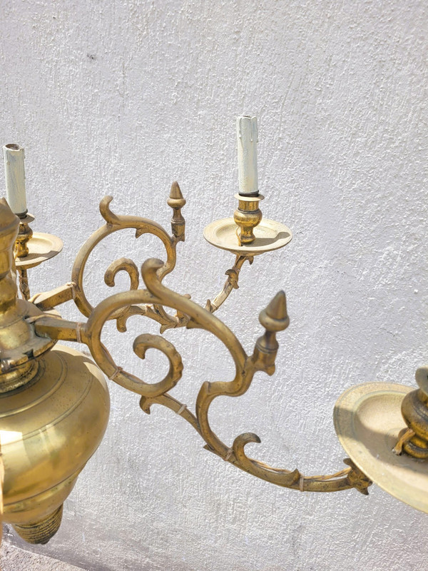 Lampadario Modello Olandese In Bronzo, XIX Secolo