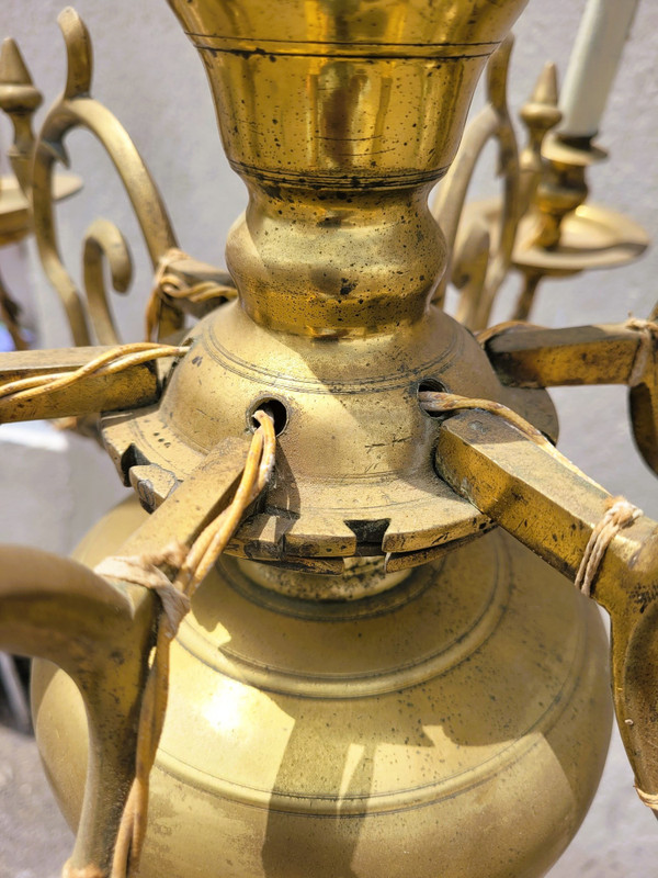 Lampadario Modello Olandese In Bronzo, XIX Secolo
