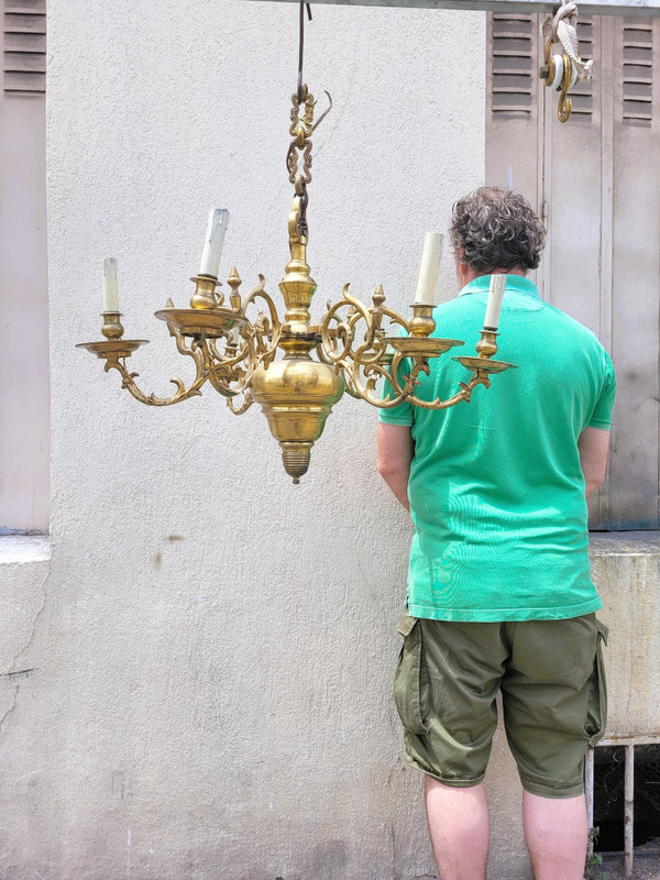 Lampadario Modello Olandese In Bronzo, XIX Secolo