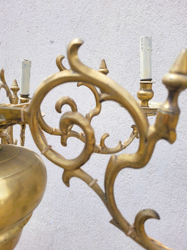 Lampadario Modello Olandese In Bronzo, XIX Secolo