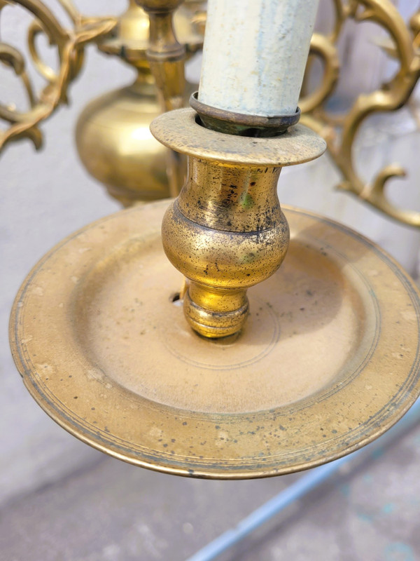 Lampadario Modello Olandese In Bronzo, XIX Secolo