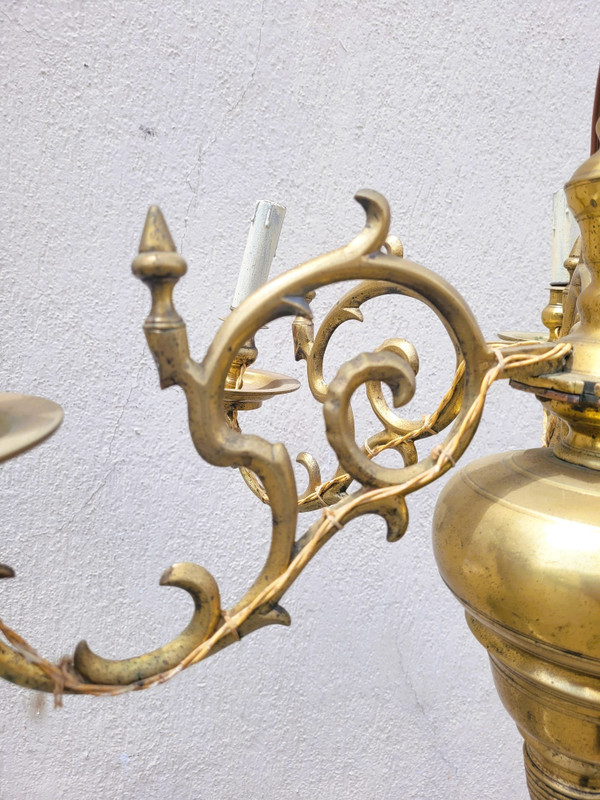 Lampadario Modello Olandese In Bronzo, XIX Secolo