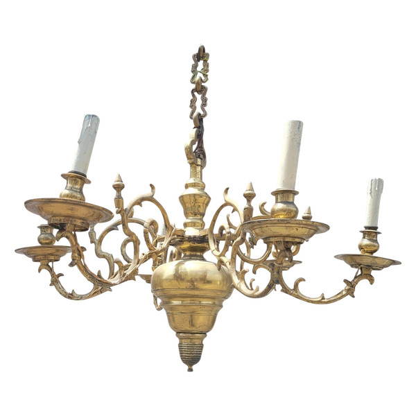 Lampadario Modello Olandese In Bronzo, XIX Secolo