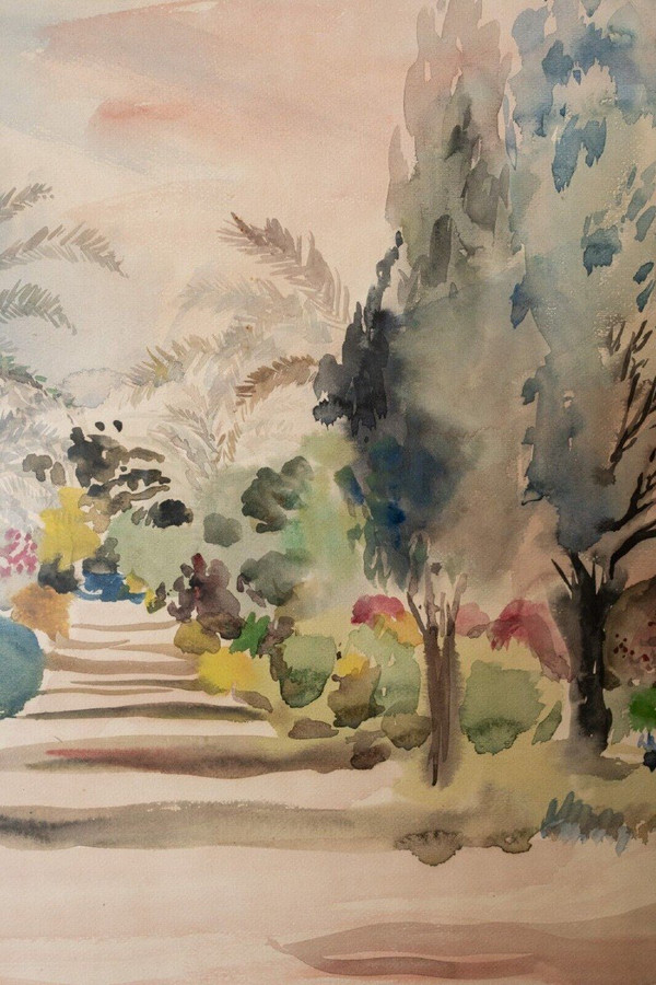 Watercolor on paper by Bernadette Sers Cypress Avenue 20th century
