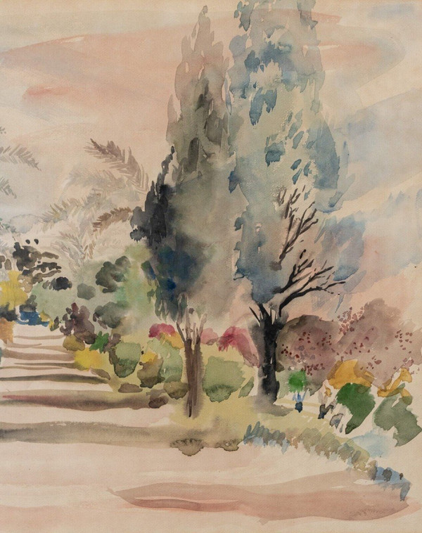 Watercolor on paper by Bernadette Sers Cypress Avenue 20th century