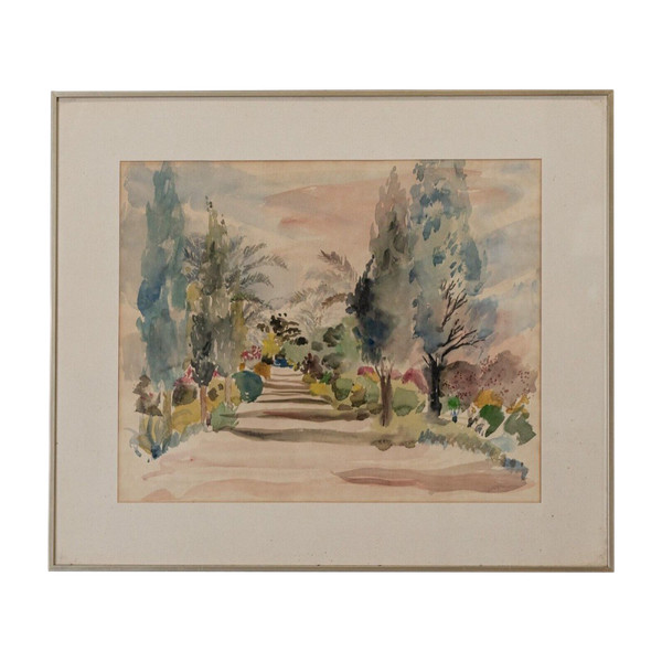 Watercolor on paper by Bernadette Sers Cypress Avenue 20th century