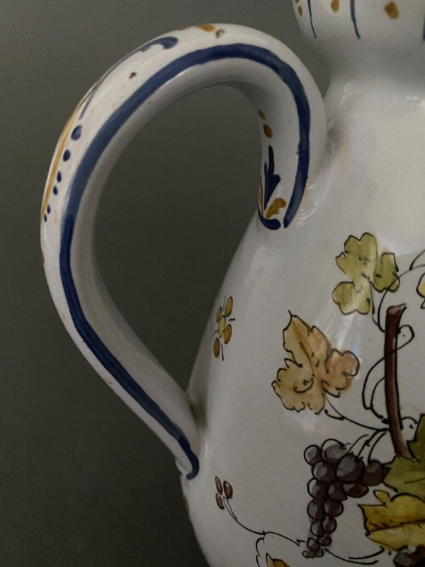 Antique Nevers Montagnon earthenware pitcher Vive le Bon Vin 1900