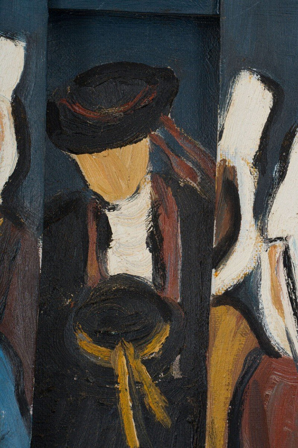 Trittico olio su tela di René France 1996 Bretoni in costume