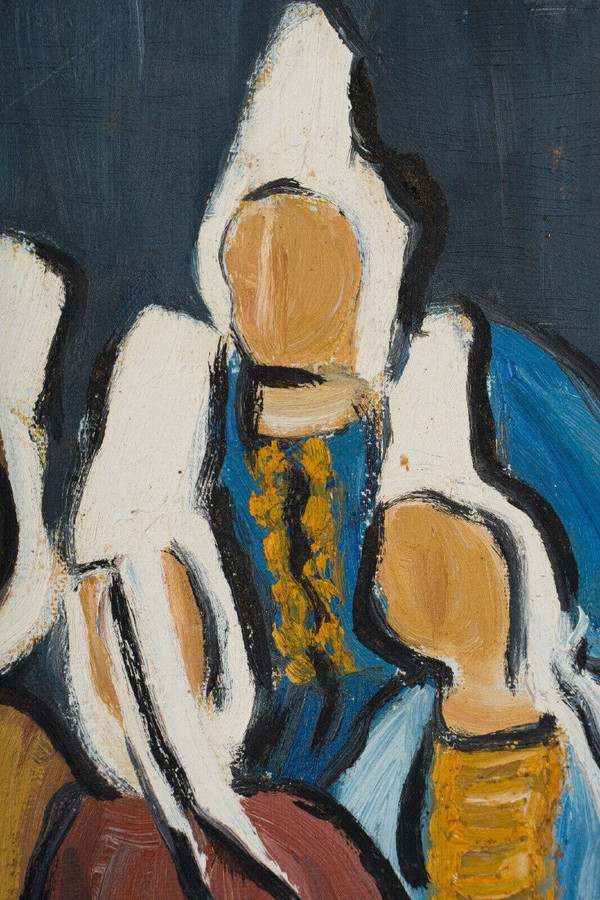 Trittico olio su tela di René France 1996 Bretoni in costume