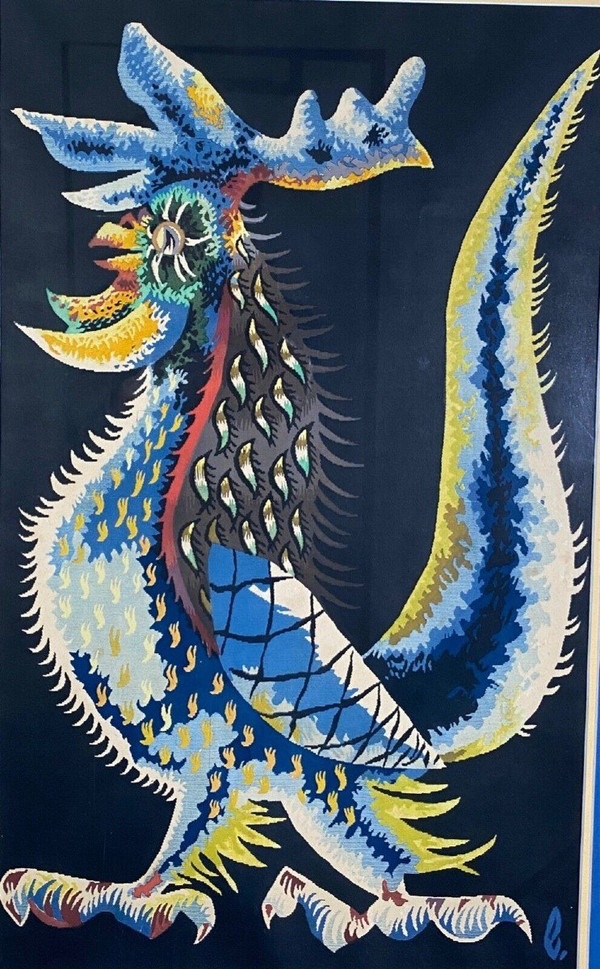 Tapestry by Jean Lurçat depicting a stencilled rooster 20th century