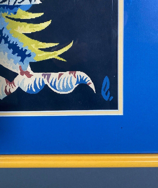 Tapestry by Jean Lurçat depicting a stencilled rooster 20th century
