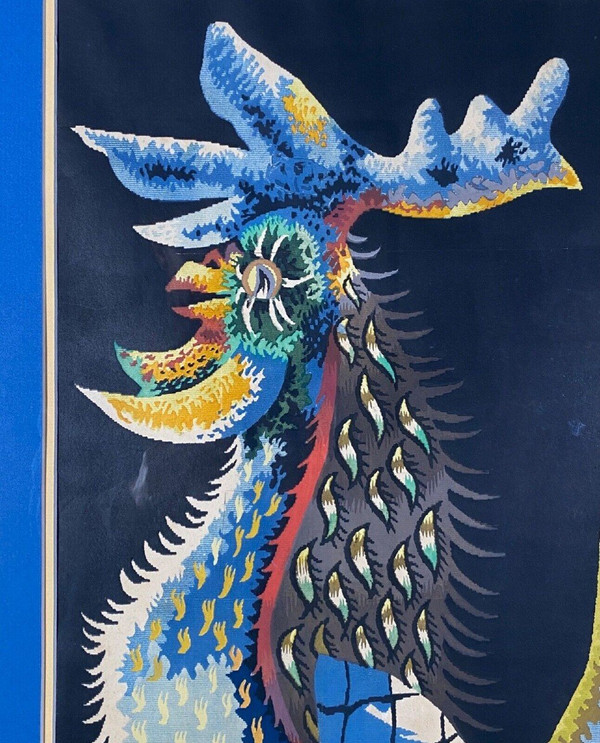Tapestry by Jean Lurçat depicting a stencilled rooster 20th century