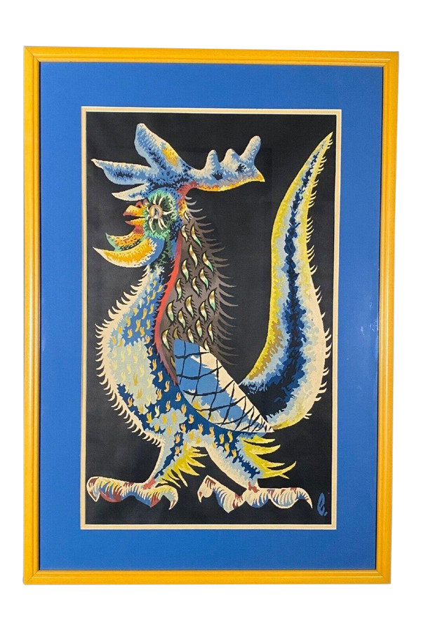 Tapestry by Jean Lurçat depicting a stencilled rooster 20th century