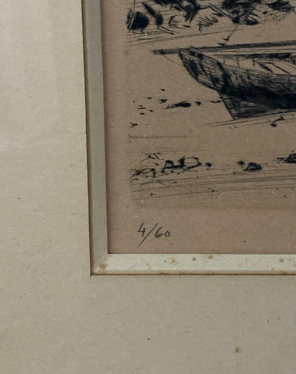 Lithografie Jacques Boullaire 4/60 bretonische Küste Chausey-Inseln Boote