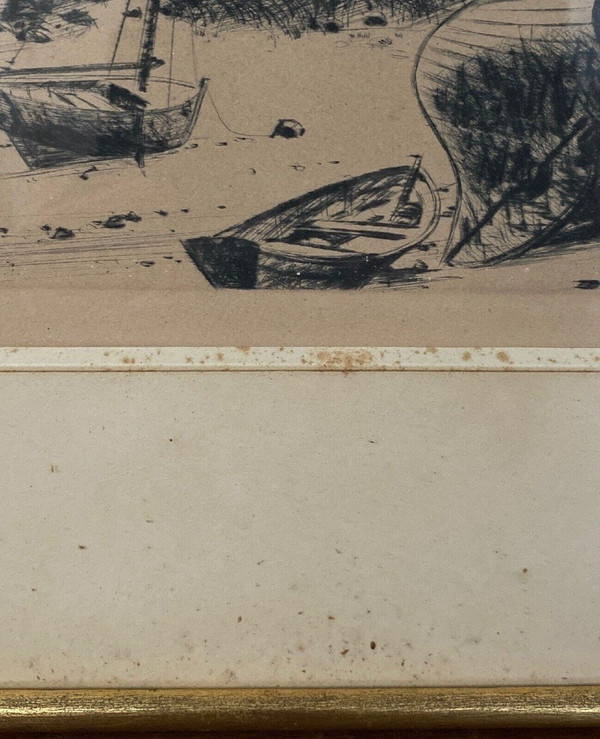 Lithografie Jacques Boullaire 4/60 bretonische Küste Chausey-Inseln Boote