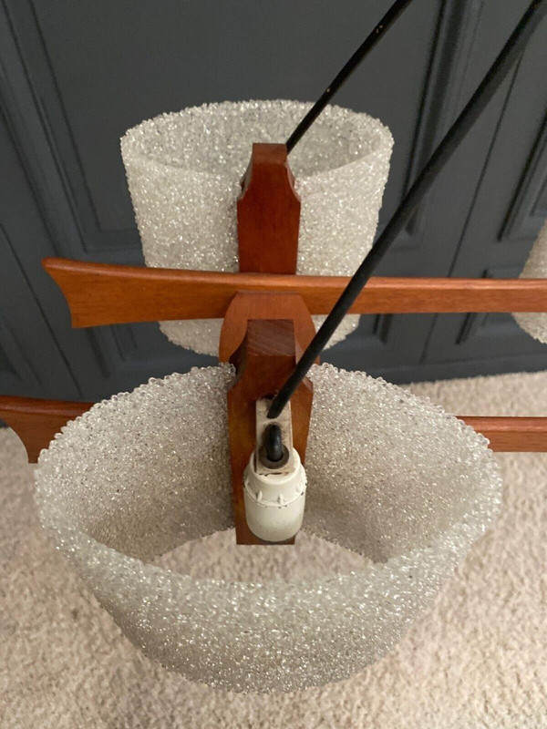 Scandinavian teak and resin four-light chandelier 1960