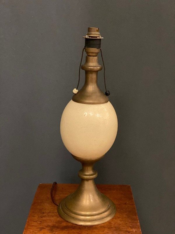 Lampada del 1970 in uovo di struzzo e bronzo su base per doccia