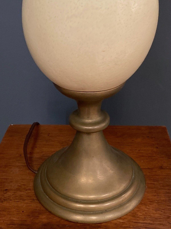 Lampada del 1970 in uovo di struzzo e bronzo su base per doccia