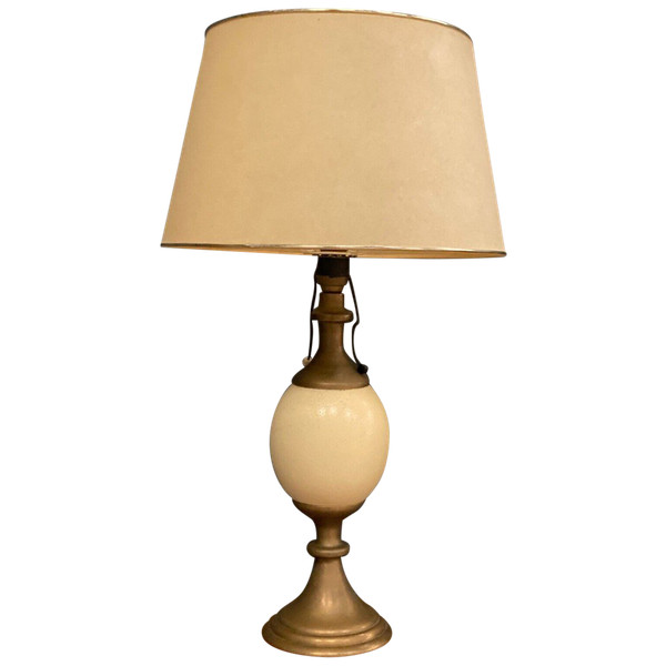 Lampada del 1970 in uovo di struzzo e bronzo su base per doccia