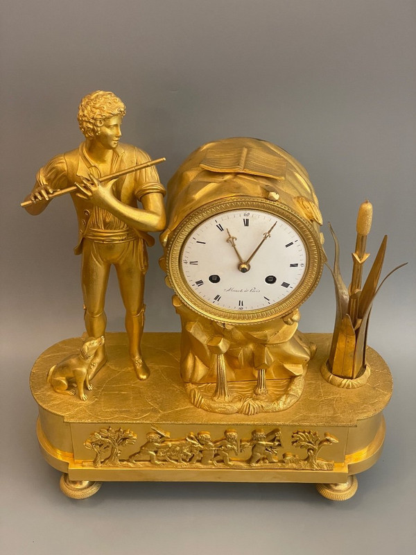 The Pied Piper and his Dog" Gilt Bronze Clock