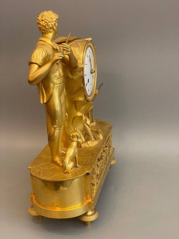 The Pied Piper and his Dog" Gilt Bronze Clock