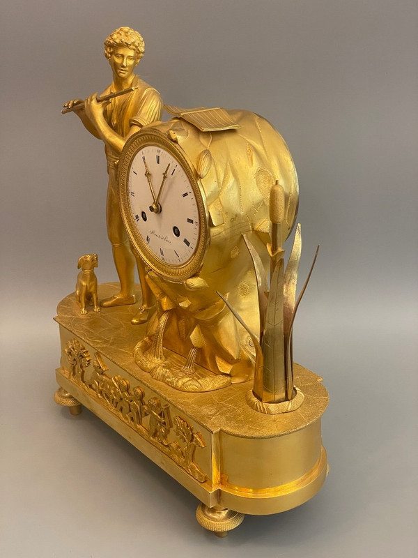The Pied Piper and his Dog" Gilt Bronze Clock
