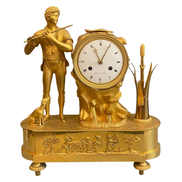 The Pied Piper and his Dog" Gilt Bronze Clock