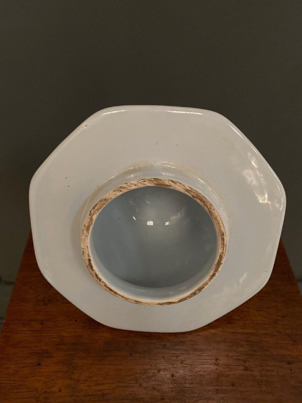 Pot couvert potiche décor Delft AD chien de Fô chinois oiseaux