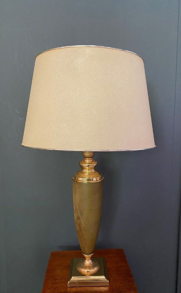 Leather and gilded metal lamp Le Dauphin 1970