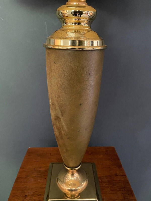 Leather and gilded metal lamp Le Dauphin 1970